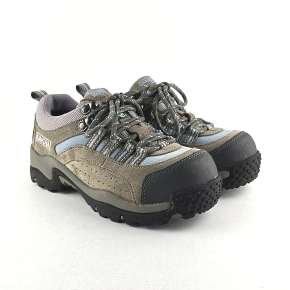 DAKOTA Women's Steel Toed Lace Up Trecking Shoes Grey Suede Blue Textile Size 6